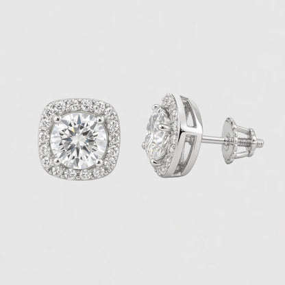 Square Moissanite Halo Earrings