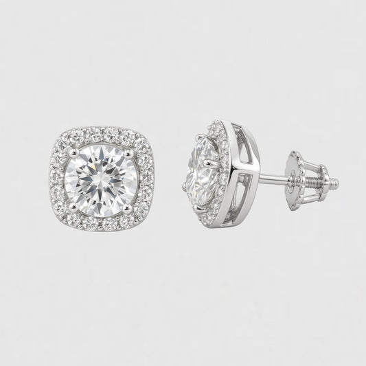 Square Moissanite Halo Earrings
