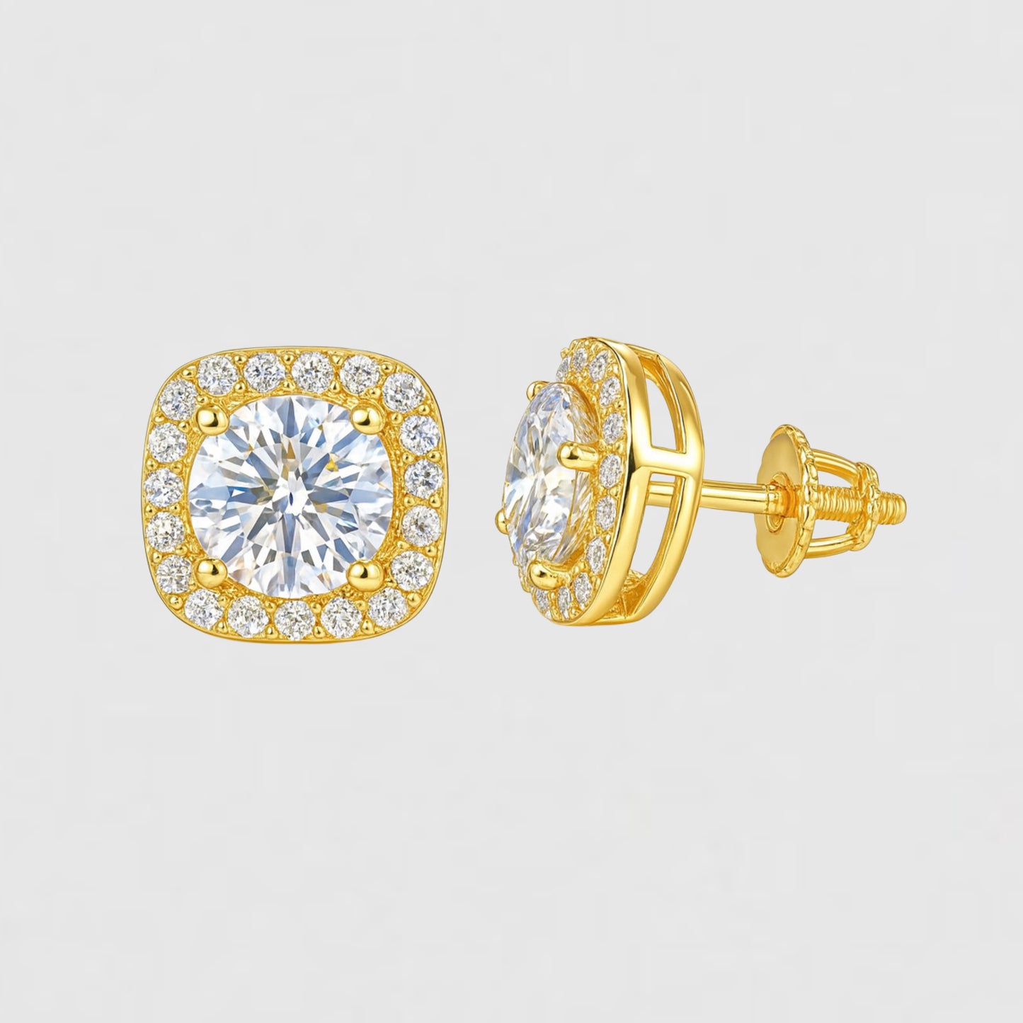 Square Moissanite Halo Earrings