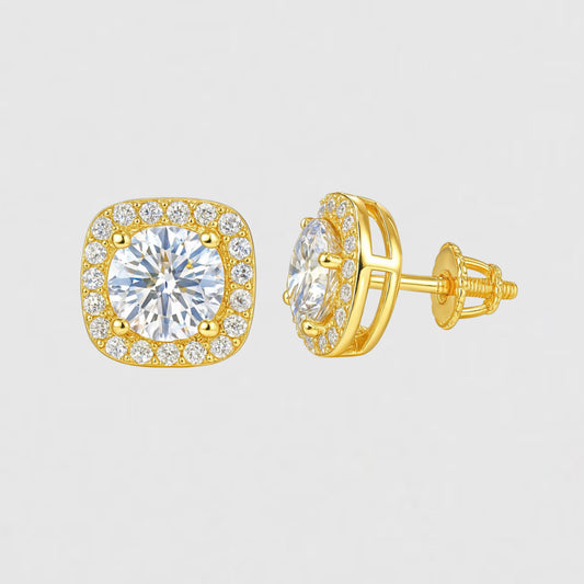 Square Moissanite Halo Earrings