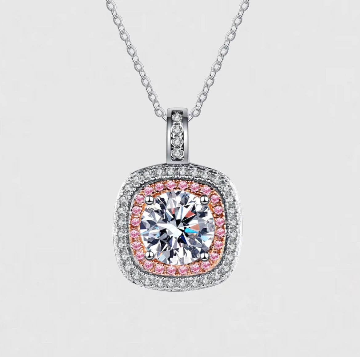 Moissanite Square Halo Necklace