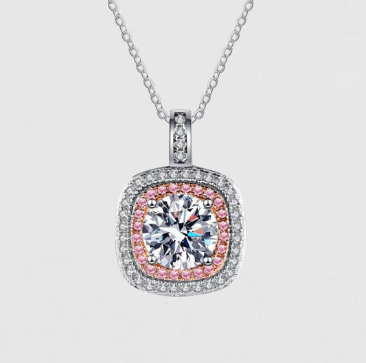 Moissanite Square Halo Necklace